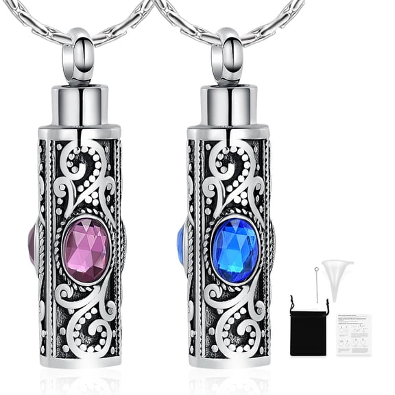 Cremation Jewelry for Ashes Crystal Stainless Steel Cylinder Urn Pendant Memorial Necklace Keepsake for Women/Men