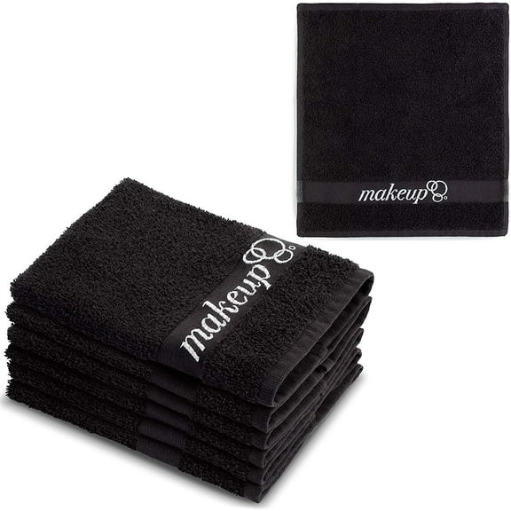 FabbPro Black Makeup Remover Cloth Towels  Set of 6 Facial Makeup Eraser Towels  Made in Turkey  Ultra Soft Cotton  Chic Black Color  Beautiful Design  Gentle & Safe on Skin