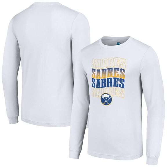 Men's Starter White Buffalo Sabres Four Team Name Logo Long Sleeve Graphic T-Shirt