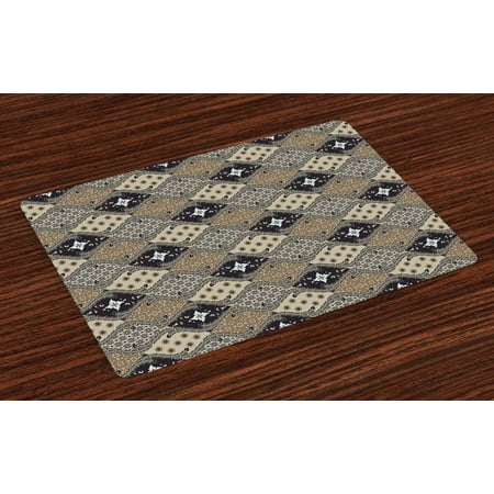 

Asian Placemats Set of 4 Indonesian Javanese Style Batik Pattern Wavy and Floral Design Old Fashioned Tile Washable Fabric Place Mats for Dining Room Kitchen Table Decor Tan Black by Ambesonne