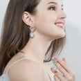 thumbnail image 4 of Elegant Silver Plated CZ Dangling Round Big Pearl Drop Earrings for Women Brides, 4 of 8