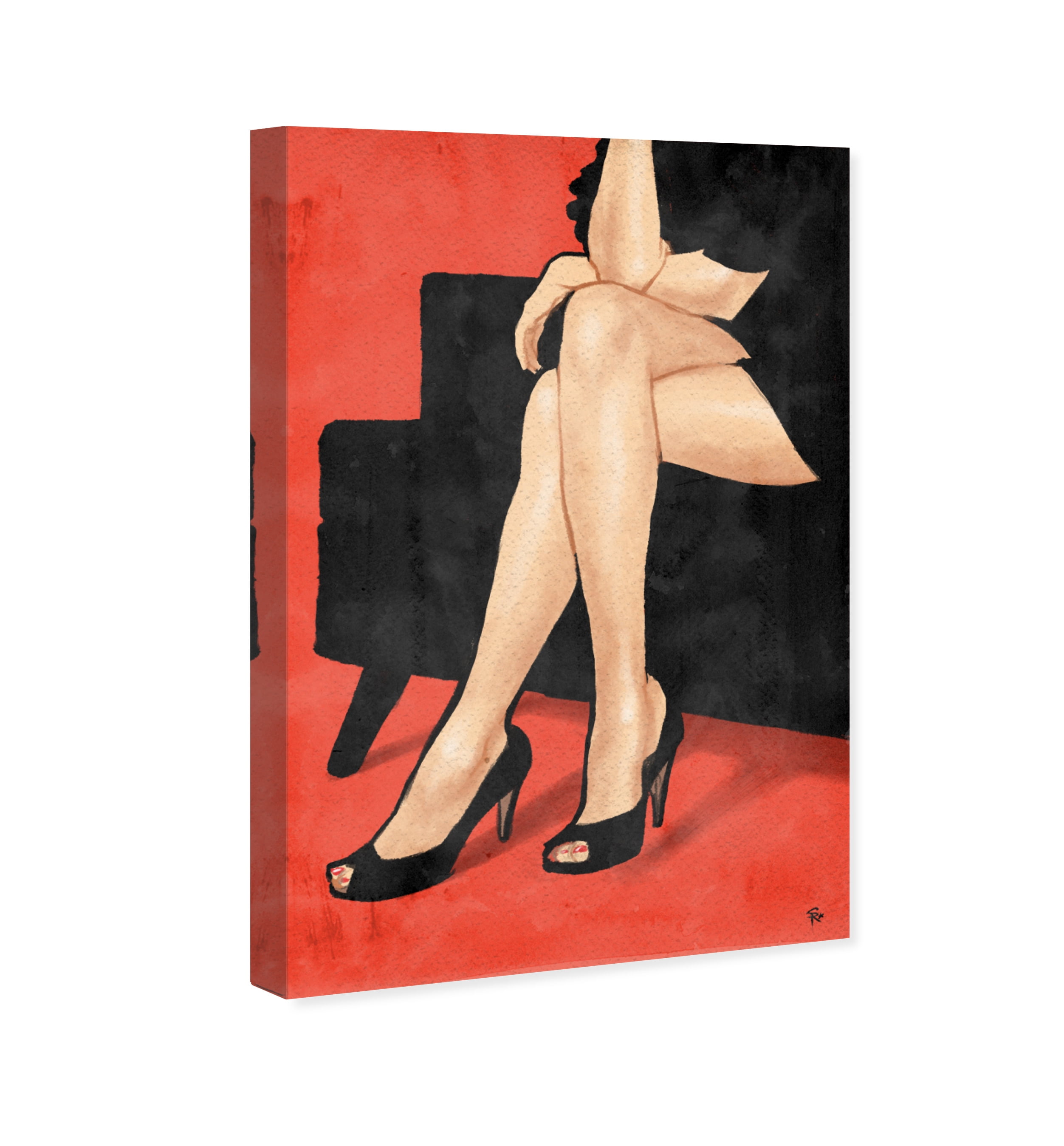 Wynwood Studio Fashion and Glam Contemporary Canvas Art - Crossed Legs, Wall Art for Living Room, Bedroom, and Bathroom, 24 in x 36, Black and Red Home Decor