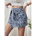 thumbnail image 6 of Women'S Print Knot Side High Waist Wrap Boho Mini Shorts Blue XS, 6 of 9