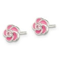 thumbnail image 2 of 925 Sterling Silver Polished Enamel Flower CZ Post Earrings; for Adults and Teens; for Women and Men, 2 of 3