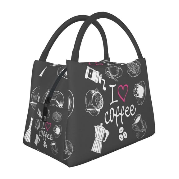 Vsdgher I Love Coffee Print Insulated Reusable Bags with Sturdy Zipper and Handles, Foldable Totes for Hot or Cold Food Bring or Delivery