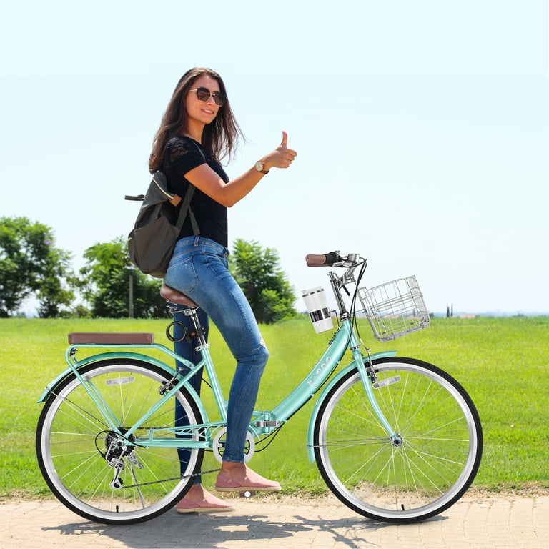 Retro Bicycle Lightweight Ladies Bike With Basket Floding Ladies Bicycle  With Coffee Cup Holder,Basket Rear Rack