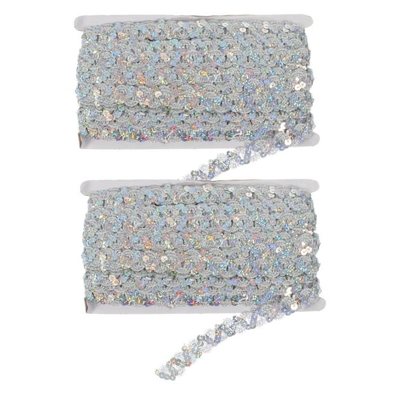 WORGEOUS 2 Pcs Kit Lace Sequin Strip Beads DIY Decorations 0.1X1.5X1300CM Silver
