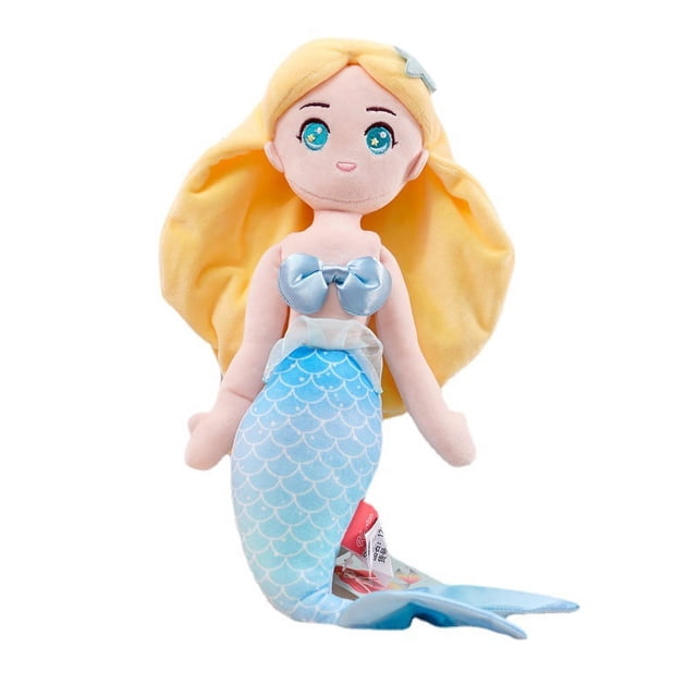 Peluche de princesa sirena de 11,8 pulgadas, suave, ideal para cumpleaños, día del niño, para niñas pequeñas, cabello amarillo.