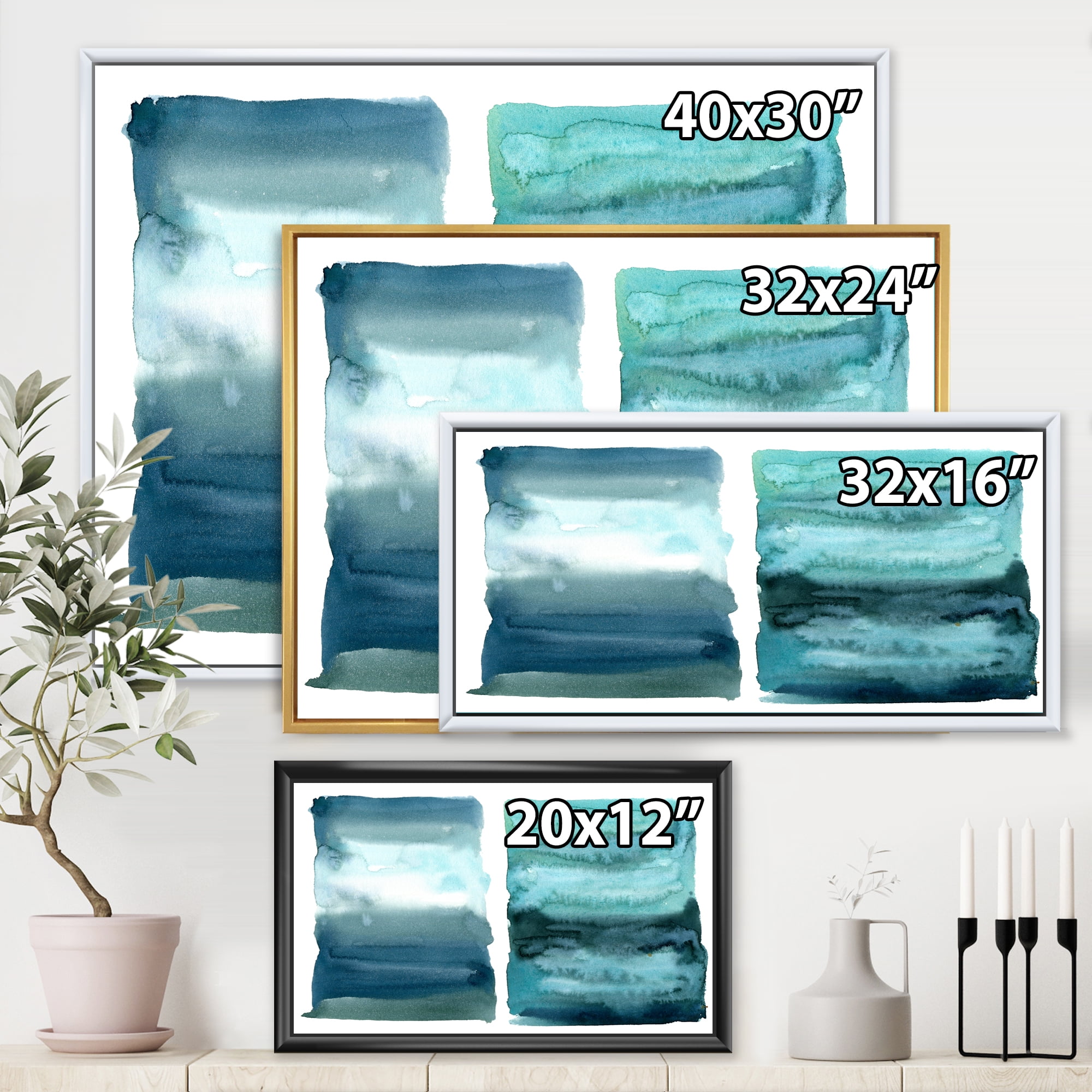 Designart 'Abstract Blue Ocean Aquatic Impression II' Modern Framed Canvas Wall Art Print