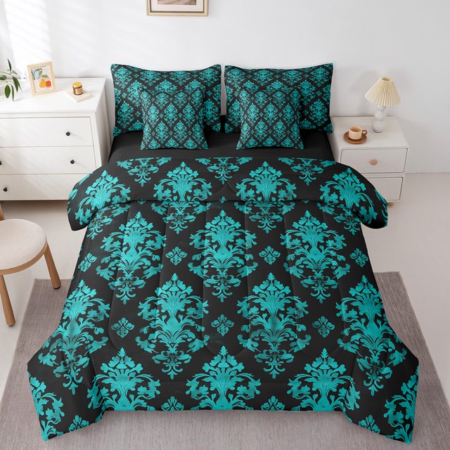 Erosebridal Bohemian Flower Bedding Queen Size,Exotic Style Comforter Sets with Sheets,Lightweight Reversible Bedding Sets Queen Size,Damask Decor,7 Pieces