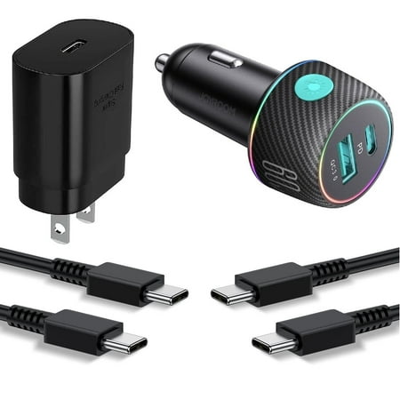 Super Fast Charger Type C Kit for ZTE Axon 30 Ultra - 25W PD Wall Charger & 60W PD Dual Port USB C Car Charger Set with 2x Cables - Black
