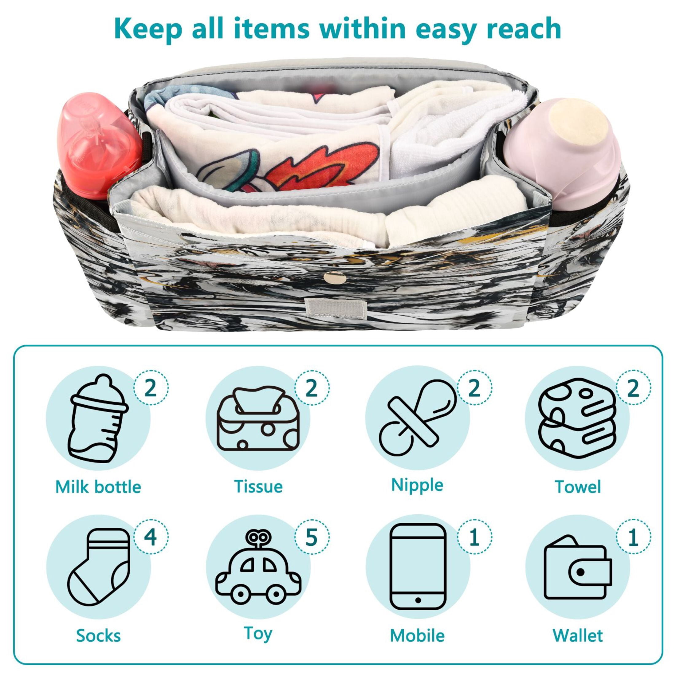 DIXRUYEE Stroller Organizer Tiger Rising Printed