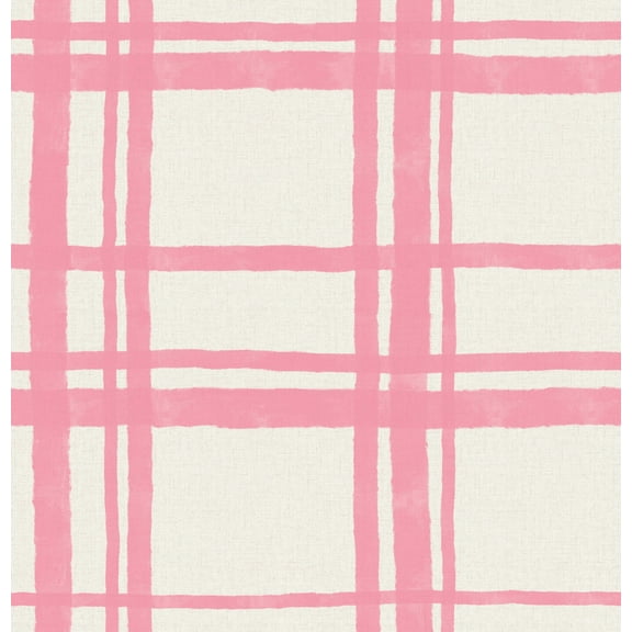 Packed Party Plaid Think Pink Geometric Vinyl Peel And Stick Wallpaper, 216-in by 20.5-in, 30.75 sq. ft.