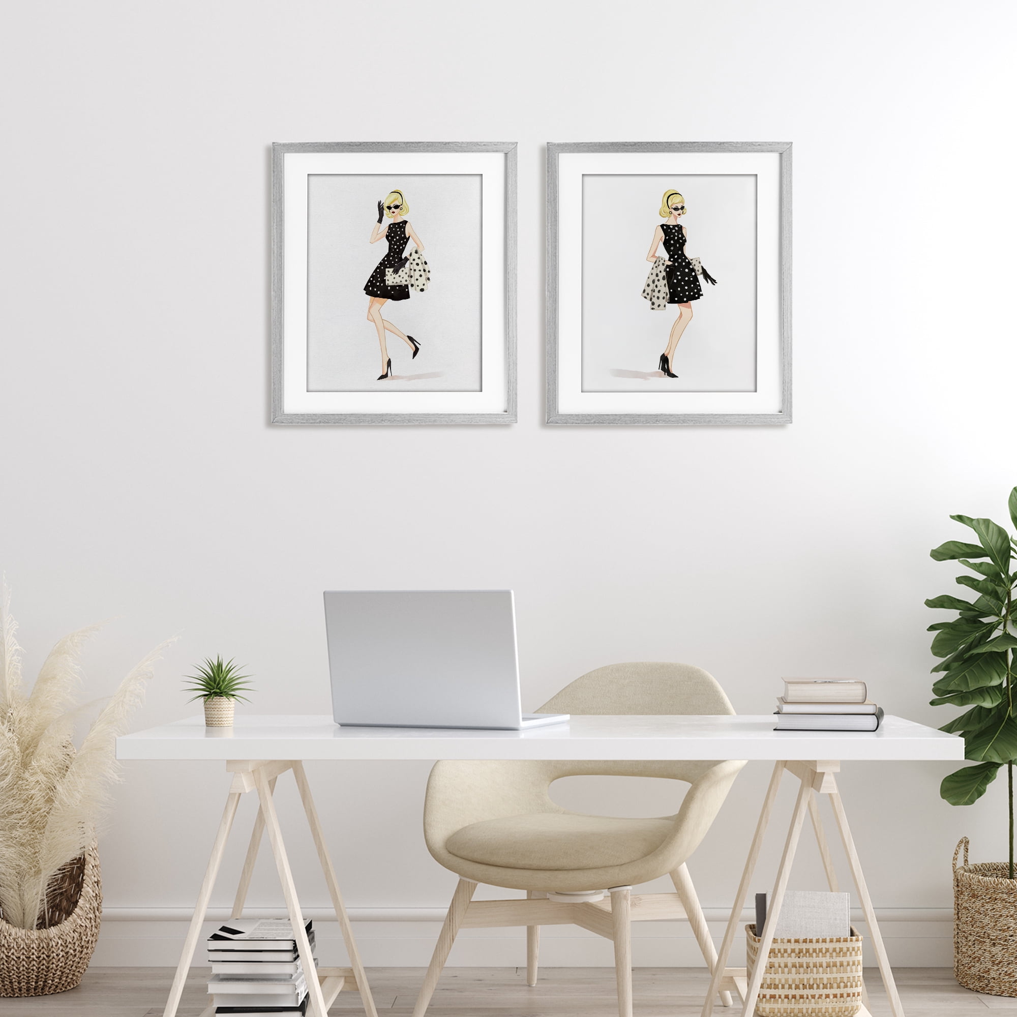 Stupell Industries Retro Glam Female 2 Piece Gray Framed Print Under Glass Set, design by Ziwei Li