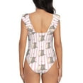 thumbnail image 6 of Yiaed Heart Cat Print Women's Ruffled One Piece Swimsuit V Neck Swimwear Slimming Monokini for Woman-Small, 6 of 8