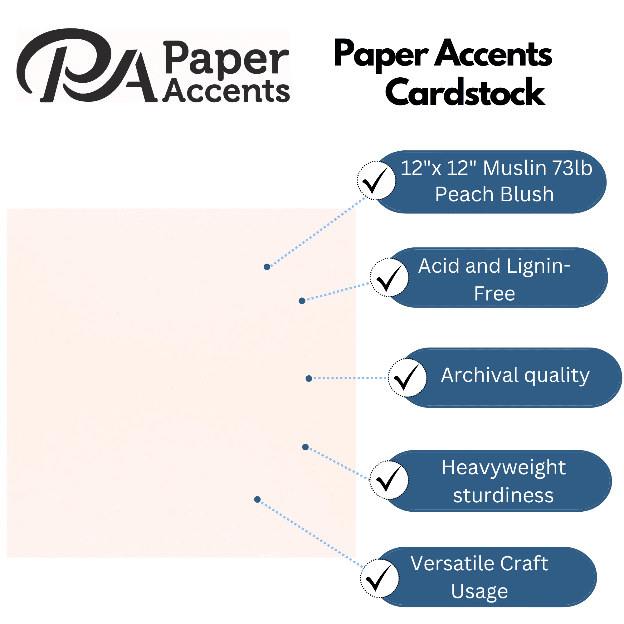PA Paper Accents Muslin Cardstock 12" x 12" Peach Blush, 73lb colored cardstock paper for card making, scrapbooking, printing, quilling and crafts, 25 piece pack