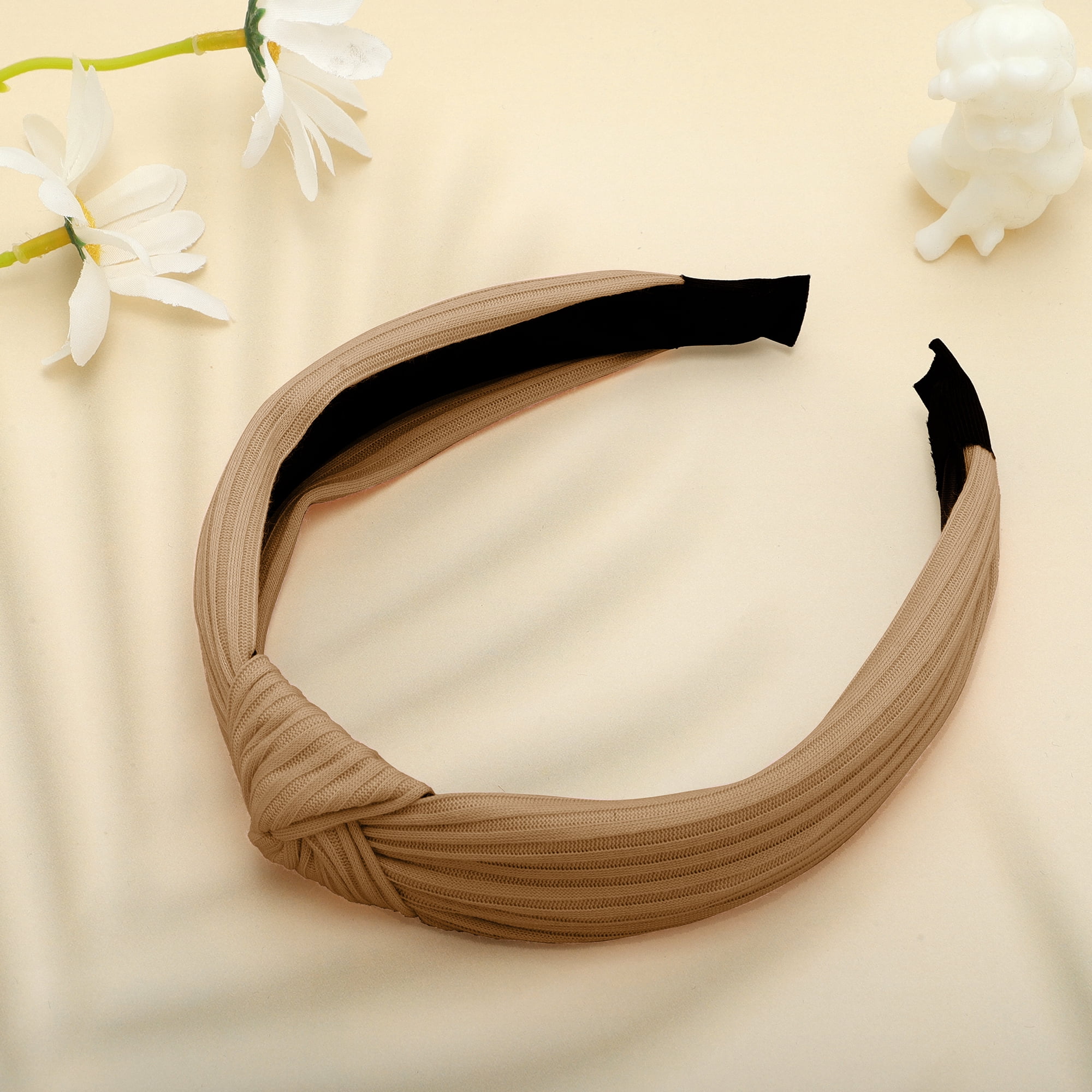 Unique Bargains Textured Cotton Knot Headband Soft Hairband 1.3 Inch Wide Khaki