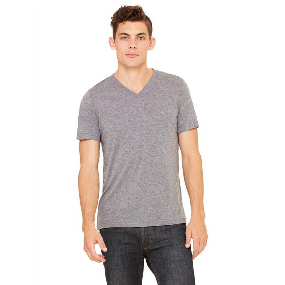The Bella Canvas Unisex Triblend Short Sleeve V-Neck T-Shirt - GREY TRIBLEND - S