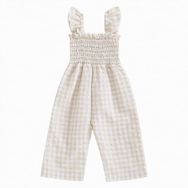 Ymyiu Cute Clothes for Teen Girls Girls Jumpsuits Kids Fashion Ruffle Sleeves Crew Neck Rompers Drawstring Overalls with Pockets 2T 3T(Beige, 2-3 Years)