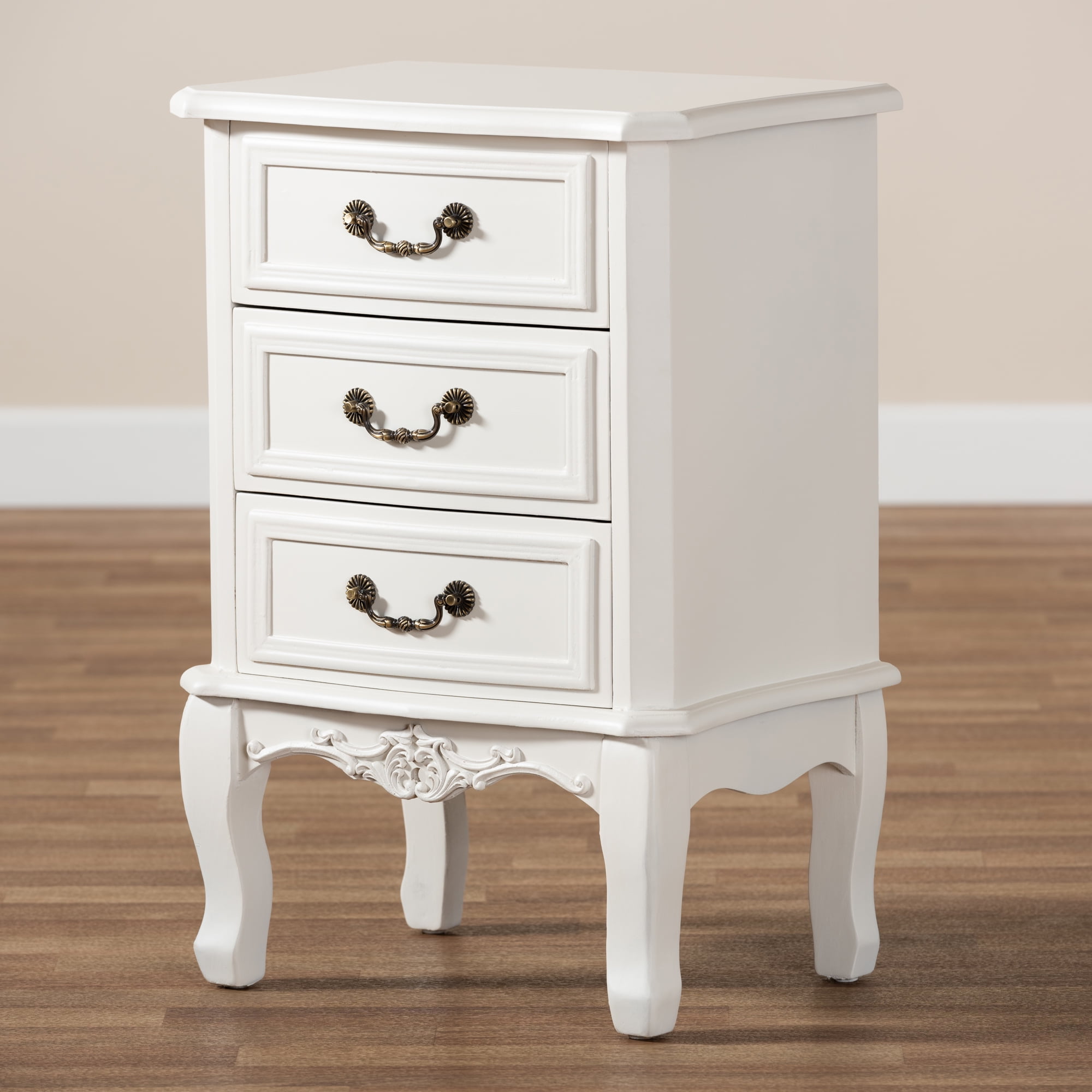 Baxton Studio Gabrielle Traditional French Country Provincial White-Finished 3-Drawer Wood End Table