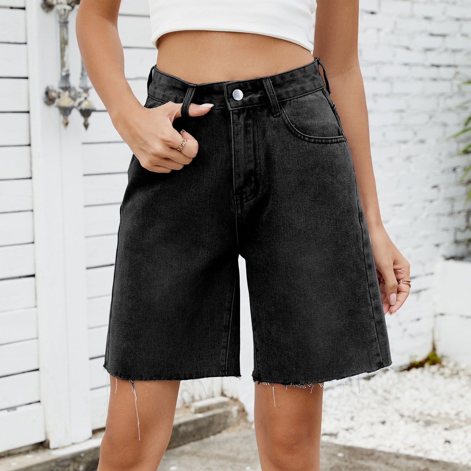 パンツ NoREMID RIGIT BAGGY JORTS-BLACK Hesaco Jorts for Men - Y2k Jorts Baggy Jorts Distressed