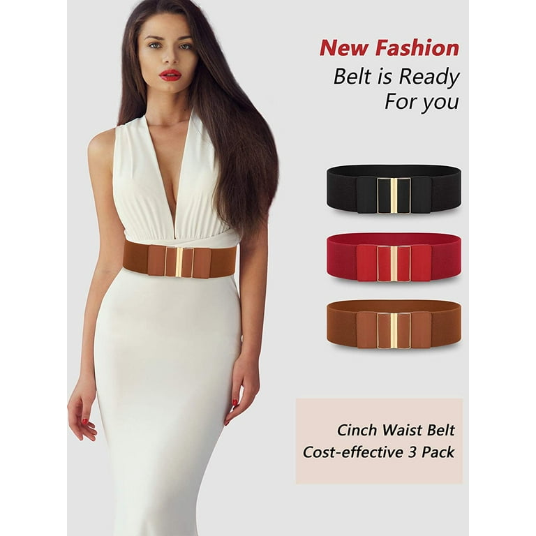 3 Pieces Women Wide Belt Elastic Cinch Waistband Stretch Dress Belt for  Ladies, One Size,,F114017