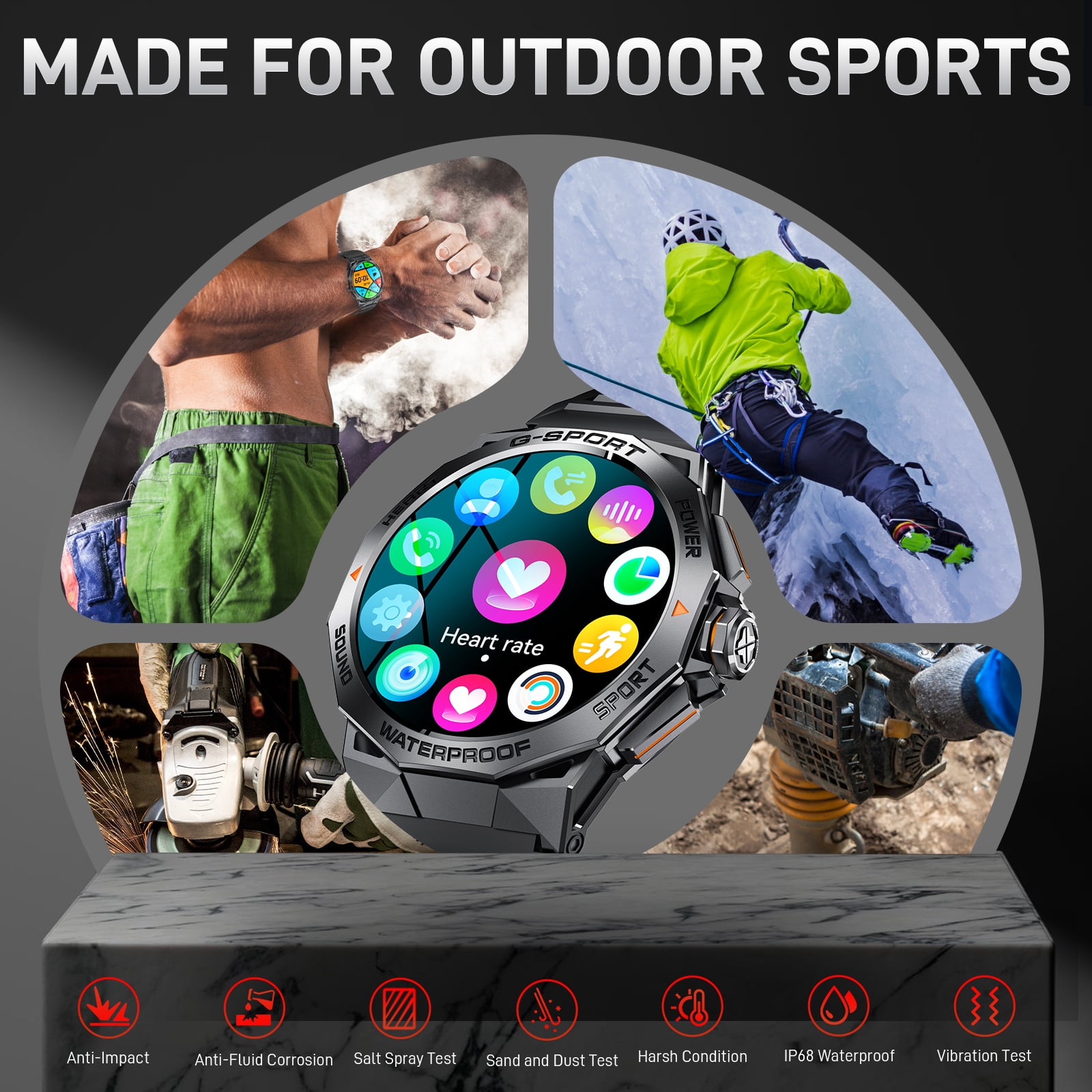 VOPOCO Smart Watch for Men Women 1.43” Screen Outdoor Smartwatch IP68 Waterproof Sport Watch for Android iOS Phone