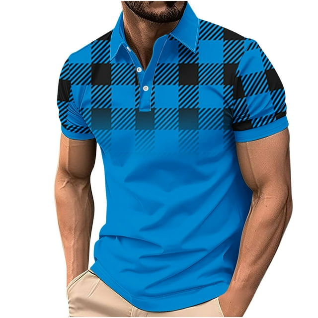 Camisa Casual Impresa de los Hombres, Top de Solapa de Manga Corta en Tela de Malla Ligera para Uso Al Aire Libre Y Diario, Blusa de Suéter Elegante