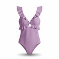 thumbnail image 6 of One Piece Swimsuits for Women Built-in Padded Cups V Neck Ruffle Shoulder Bathing Suit Ruched Tummy Control Monokini Flattering Full Coverage Beachwear, 6 of 6