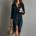 thumbnail image 2 of Fall and Winter Dress for Women Loose Long Sleeve Button Front Corduroy Shirt Dresses Casual Midi Dress Navy XL, 2 of 5