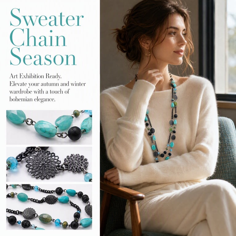 Bocar Bohemian Statement Necklace, Double-Strand Crystal Beaded photo 3