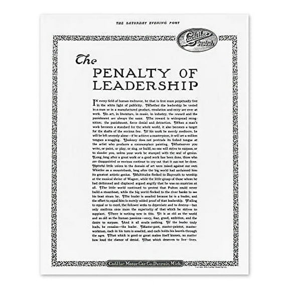 HISTORIX Vintage 1914 The Penalty of Leadership Photo Print - 8x10 Inch The Penalty of Leadership on The Saturday Evening Post Vintage Poster Print