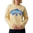 thumbnail image 3 of Women'S Fish Graphic Crew Neck Loose Long Sleeve Pullover Knit Sweater Yellow M, 3 of 9