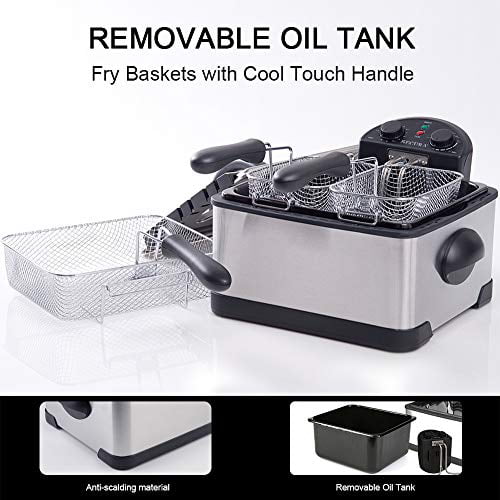 4L/17-Cup Secura 1700-Watt Stainless-Steel Triple Basket Electric Deep Fryer with Timer Free Extra Odor Filter 