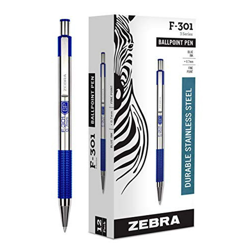 Zebra F301 Ballpoint Stainless Steel Retractable Pen, Fine Point, 0
