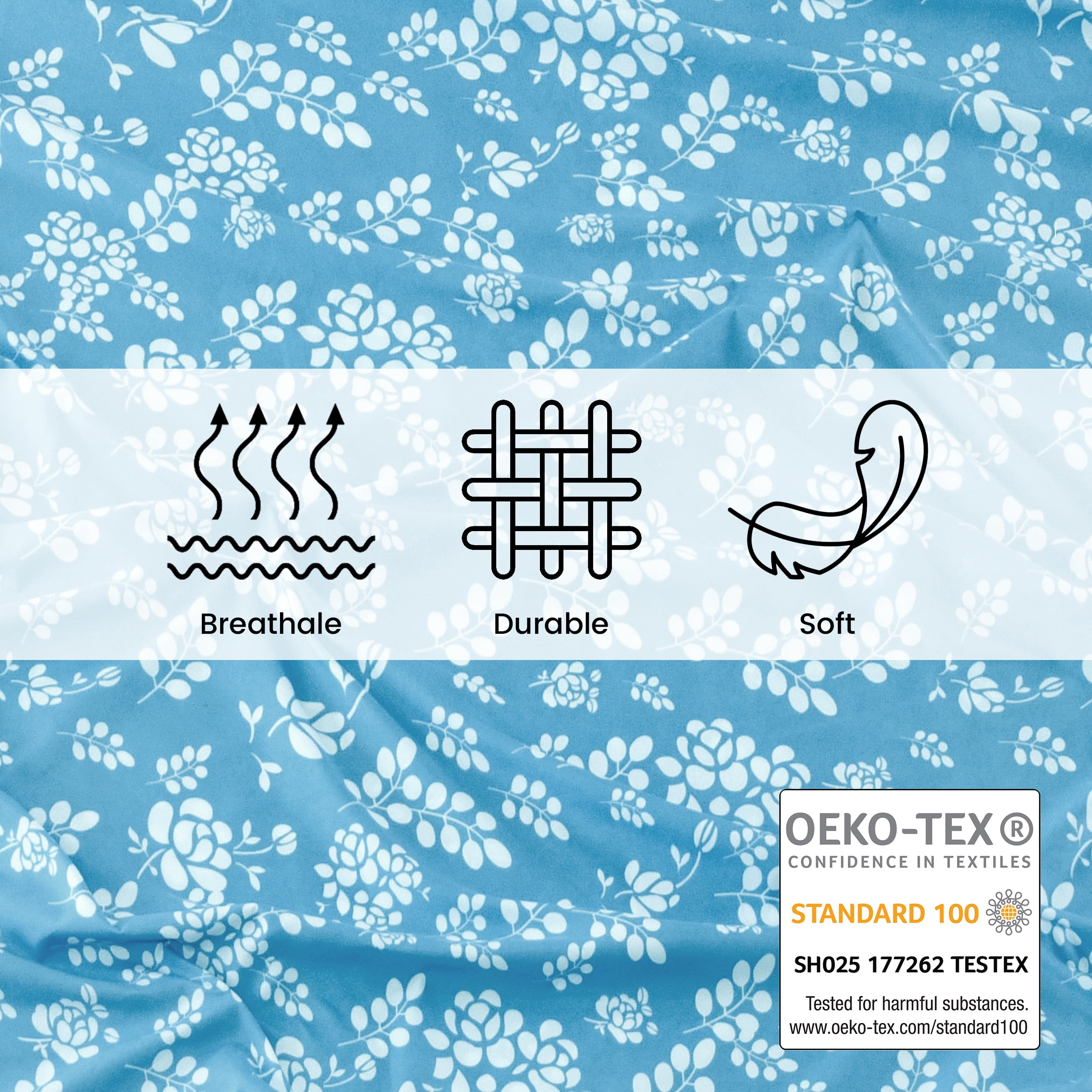 Lux Decor Twin Microfiber Bed Sheets - 3 Piece Floral Sheet Set, Soft Breathable Bedding, Wrinlkle Resistant, OEKO-TEX Certified, Blue