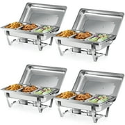 Wilprep 4-Pack Chafing Dish Buffet Set, 8Qt Stainless Steel Foldable Catering Food Warmer 1/3 Size Food Pan