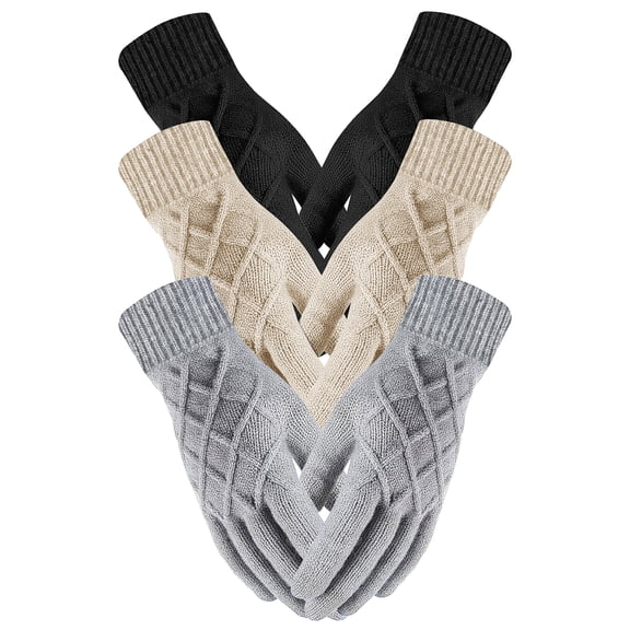 Amaopus 3 Pairs Winter Gloves for Women Men, Touch Screen Elastic Thermal Knit Lining Warm Gloves for Cold weather