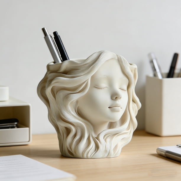 Girl Head Organizer Multi Functional Pen Cup Makeup Brush Cup Vase Small Plants Pot Vintage Tabletop Decor Home Office Indoor Outdoor Use