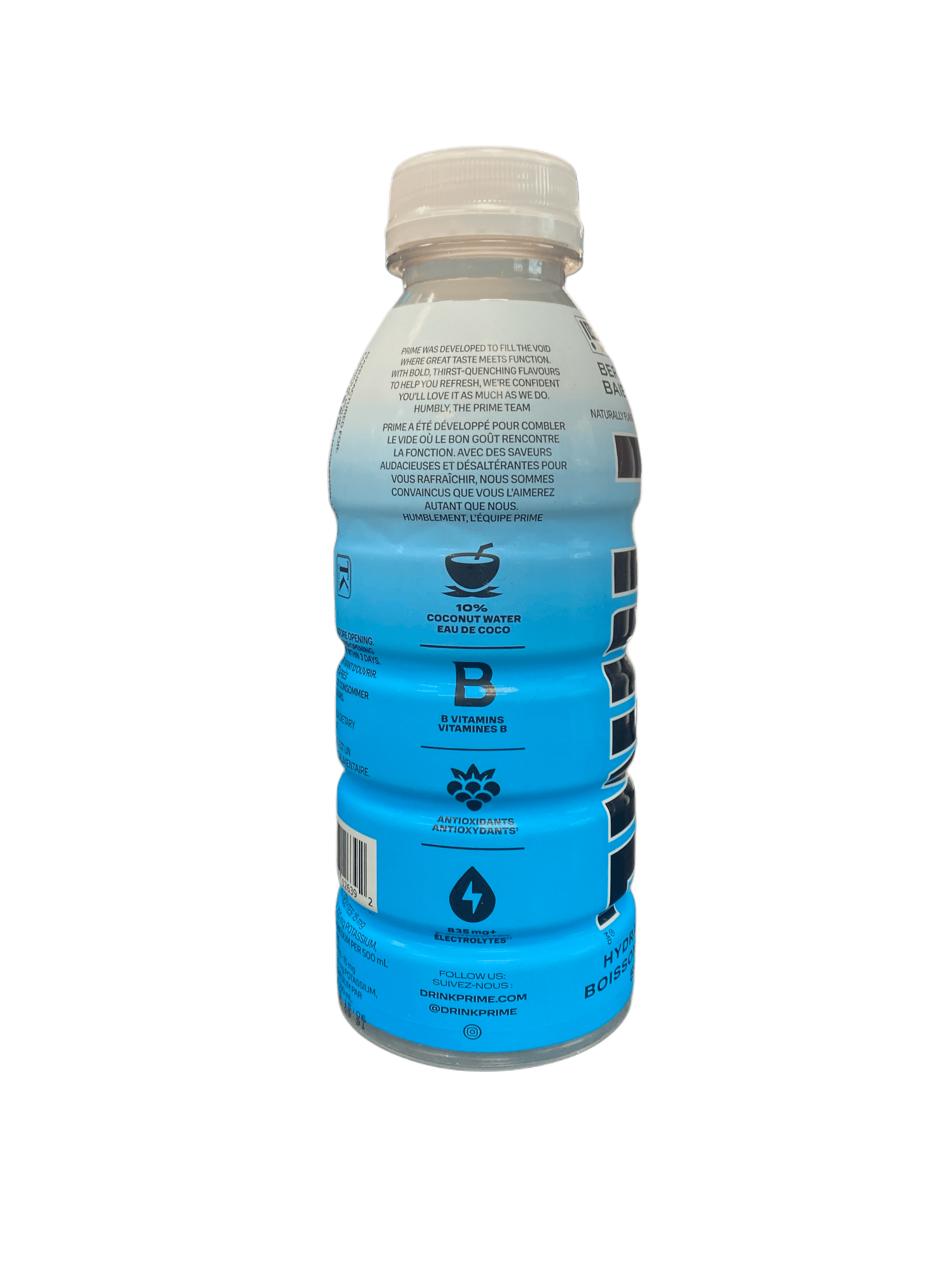 Prime Hydration Berry Freeze 500ml, 10% coconut water, antioxidants, electrolytes