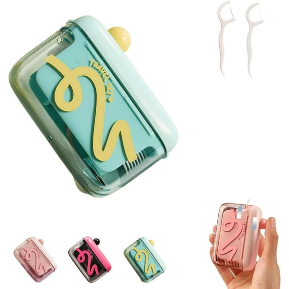 Portable Floss Pick Dispenser with One-Touch Eject, Travel Floss Picks Case, Compact Case Can Holds 15-16 Refillable Flossers, with 100 PCS Flos, Easy to Carry with You