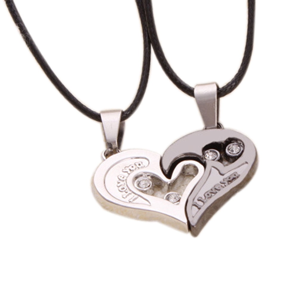 Couples Heart Necklace Half Heart 