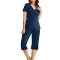 thumbnail image 6 of Feancey Soft Pjs for Women Set Summer Short Sleeve V Neck Pajama and Capri Pant Lounge Sets Solid Color Loose Sleepwear 2 Piece Outfits Summer Sales Navy M, 6 of 10