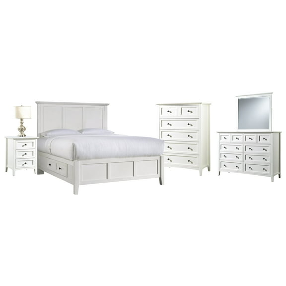 Pantego 5PC Queen Storage Bed, Nightstand, Dresser, Mirror & Chest Set in White Mahogany