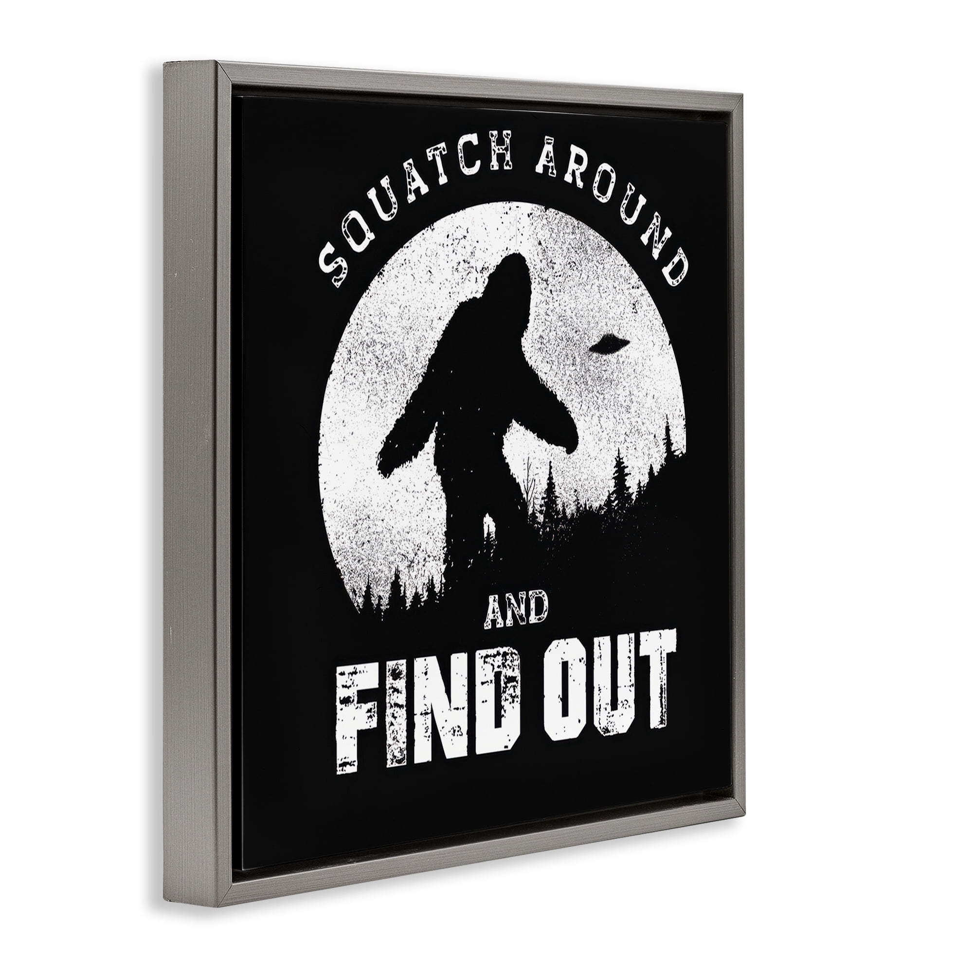 Stupell Industries Funny Mythical Monster Saying Novelty & Humor Painting Gray Floater Framed Canvas Art Print Wall Art, 18 x 18