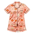 thumbnail image 3 of RUTAYY Girls Pajama Set Halloween Cute Pumpkin Popcorn Ghost Graphic Short Sleeve Top and Shorts Cozy Home Wear Pink, 3 of 3