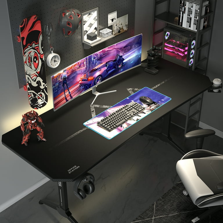 Homall Gaming Desk, Computer Desk with Carbon Fiber Surface, Gaming Table Z  Shaped PC Gaming Workstation Home Office Desks with Cup Holder and