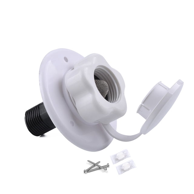Plastic & Stainless Steel Filter RV Water Inlet - White G1/2" (19mm Thread) Gravity Fill Port with Check Valve, 75x76mm Size, Includes 2 Towels & 3 Screws - Compact 20x18x10cm Package, 90g