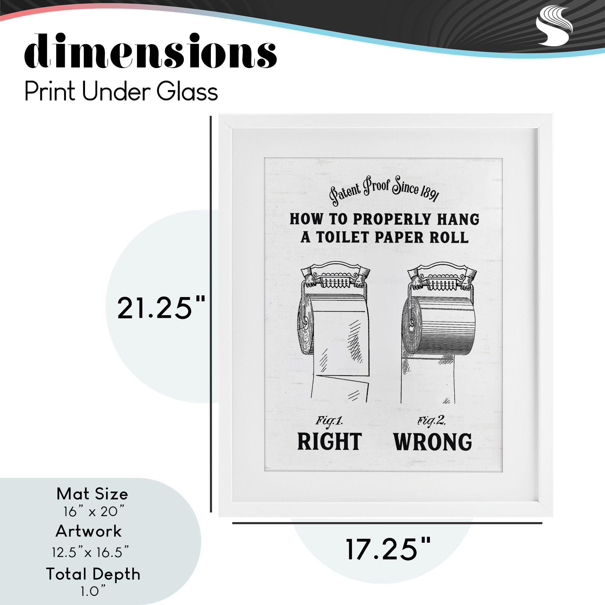 Right & Wrong Toilet Roll White Framed Print Under Glass, design by Lettered and Lined
