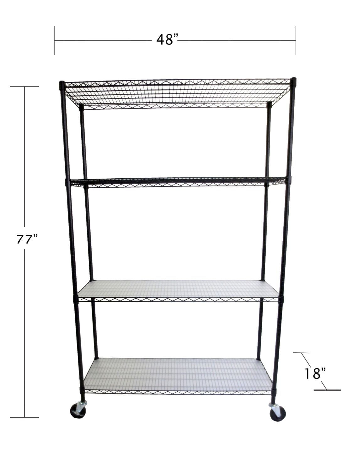 TRINITY 4-Tier Wire Shelving Rack | 48" X 18" X 72" | Nsf | Includes Wheels And Liners | Black